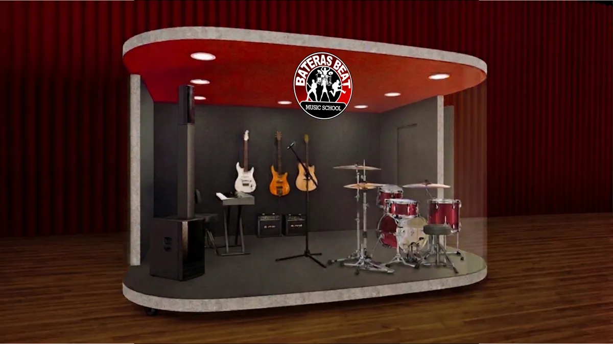 Projeto de uma sala única One Room, com cabine de aula e área de espera