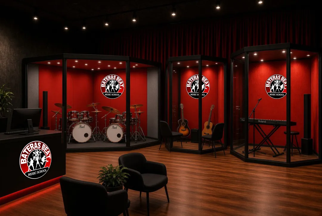 Projeto do interior de uma unidade Pocket Express, com três cabines acústicas e recepção
